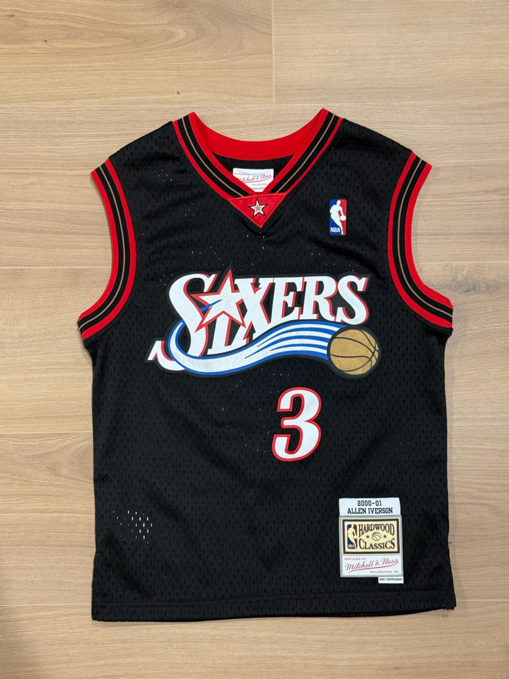Mitchell & Ness Black and Red Sixers Allen Iverson Kids Jersey